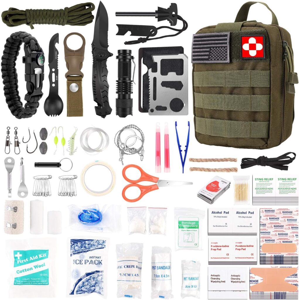 216 Pcs Survival First Aid Kits, Professional Survival Gear Equipment Tools First Aid Supplies kit for SOS Emergency Hiking Hunting Disaster Camping Adventures