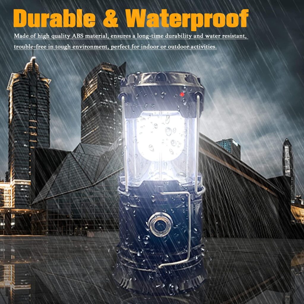 Collapsible Portable LED Camping Lantern XTAUTO Lightweight Waterproof Solar USB Rechargeable LED Flashlight Survival Kits for Indoor Outdoor Home Emergency Light Power Outages Hiking Hurricane 4-Pack