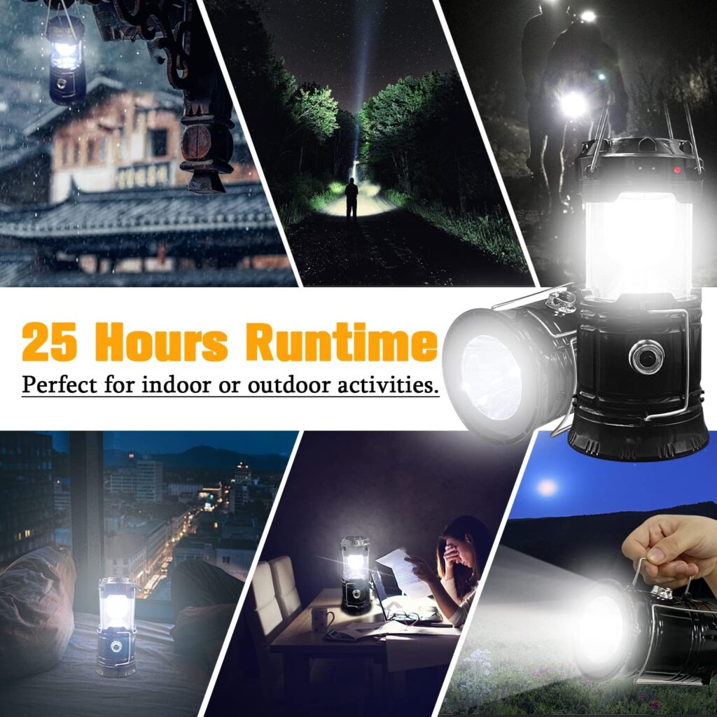 Collapsible Portable LED Camping Lantern XTAUTO Lightweight Waterproof Solar USB Rechargeable LED Flashlight Survival Kits for Indoor Outdoor Home Emergency Light Power Outages Hiking Hurricane 4-Pack