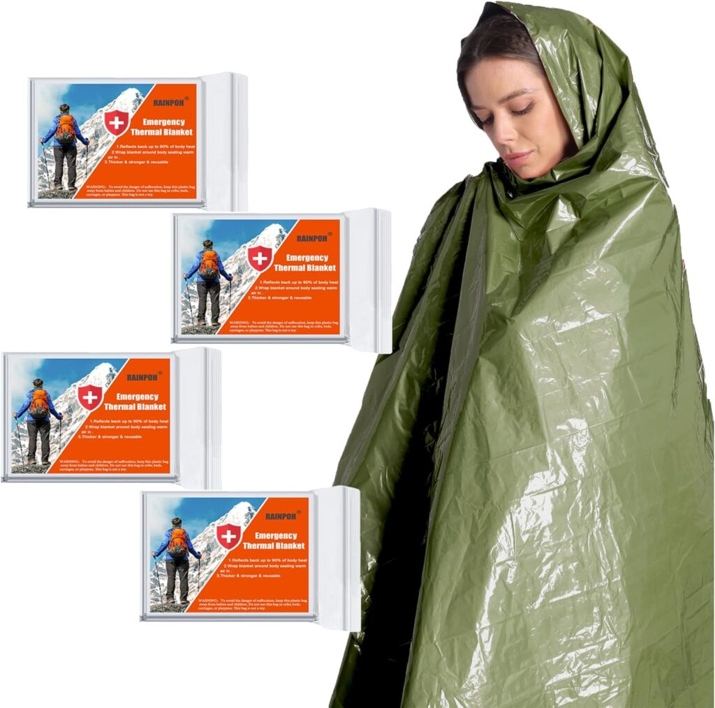 Emergency Mylar Thermal Blanket 82 * 64 in(4 Pack), Gigantic Space Blanket, Survival Blankets Heavy Duty Camping Gear, First Aid, Silver…