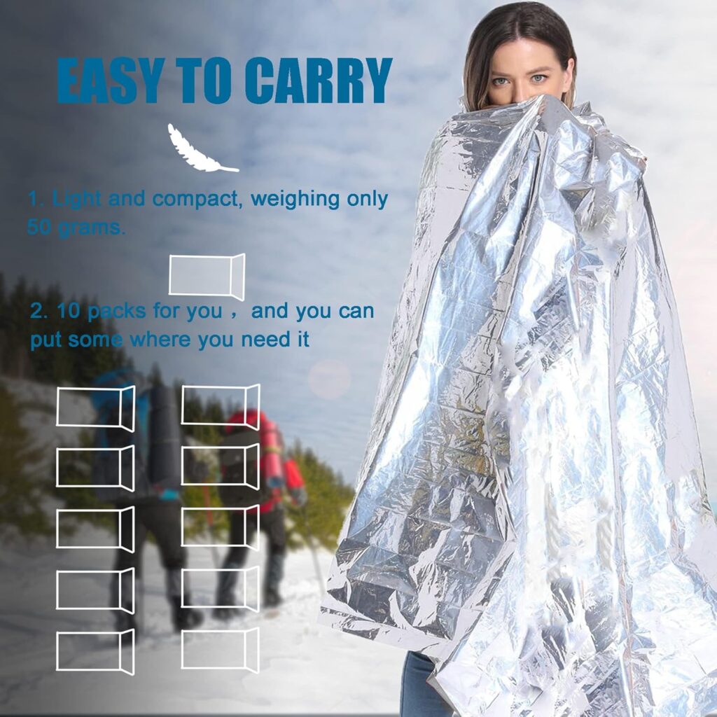 Emergency Mylar Thermal Blanket 82 * 64 in(4 Pack), Gigantic Space Blanket, Survival Blankets Heavy Duty Camping Gear, First Aid, Silver…