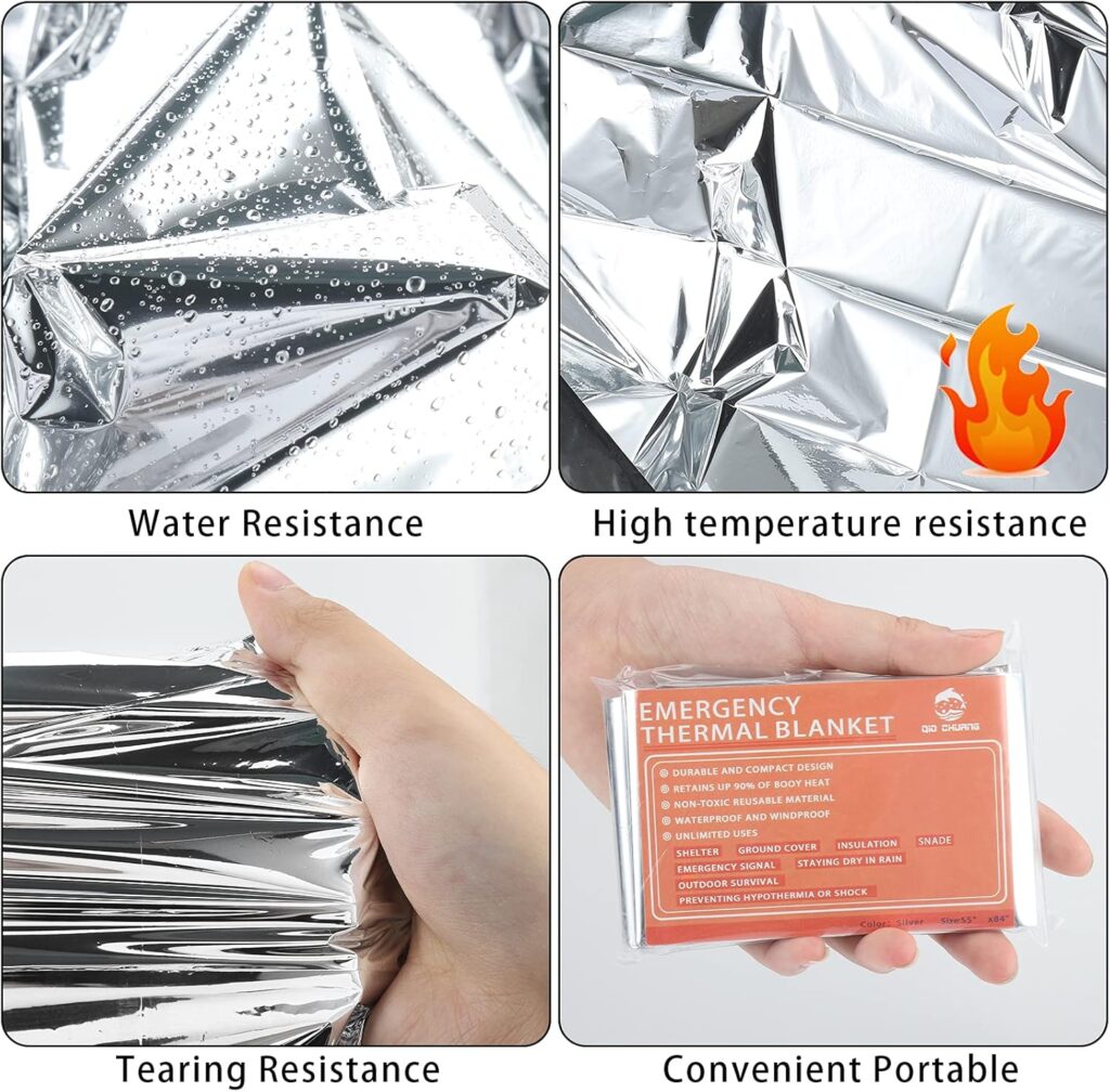 Emergency Mylar Thermal Blankets -Space Blanket Survival kit Camping Blanket (Pack of 6). Perfect for Outdoors, Hiking, Survival, Bug Out Bag ，Marathons or First Aid