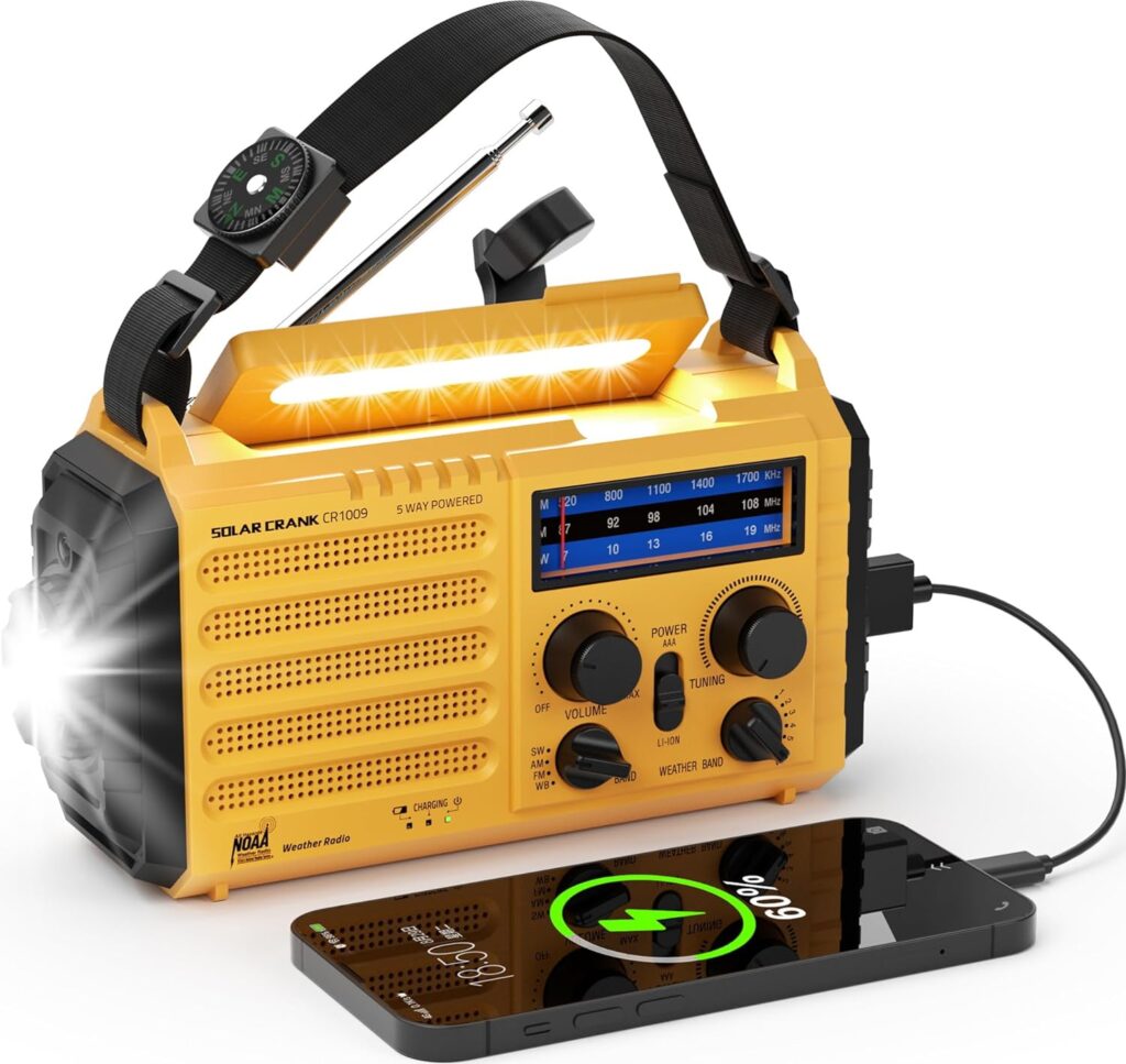 Emergency Radio 5000 Hand Crank Solar Weather Radio,5-Way Power AM/FM/SW/NOAA Survival Portable Radio with Camping Flashlight,Power Bank Phone Charger,Reading Lamp,SOS Alarm Survival Equipment,Compass