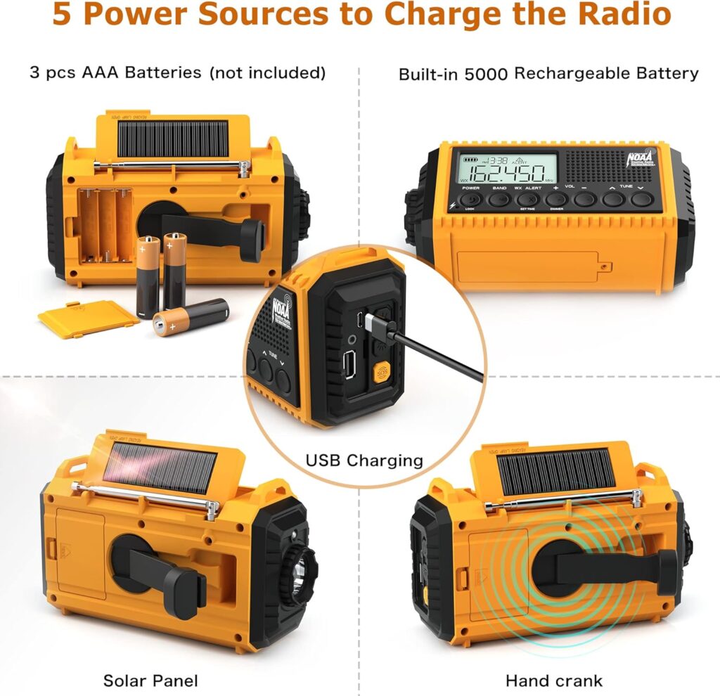 Emergency Radio with NOAA Weather Alert, Portable Solar Hand Crank AM/FM Radio for Survival,Rechargeable Battery Powered Radio,USB Charger,Flashlight,Reading Lamp,for Home Outdoor