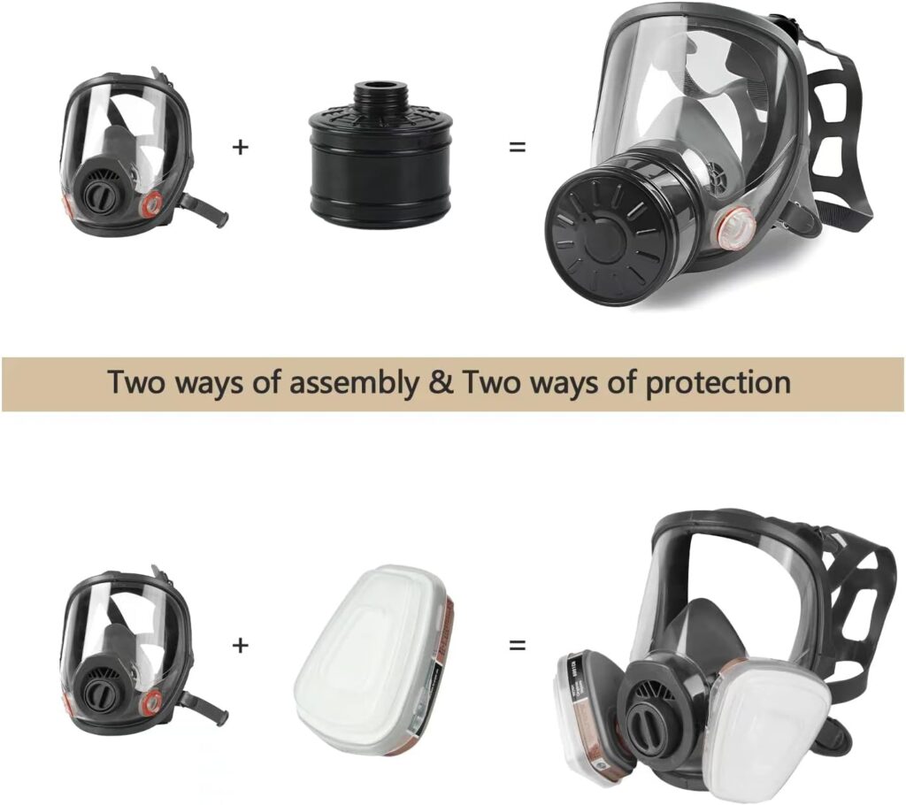 Full Face Gas Mask, Gas Masks Survival Nuclear and Chemical with 40mm Activated Carbon Filter, Reusable Respirator Mask for Gases, Vapors, Dust, Chemicals