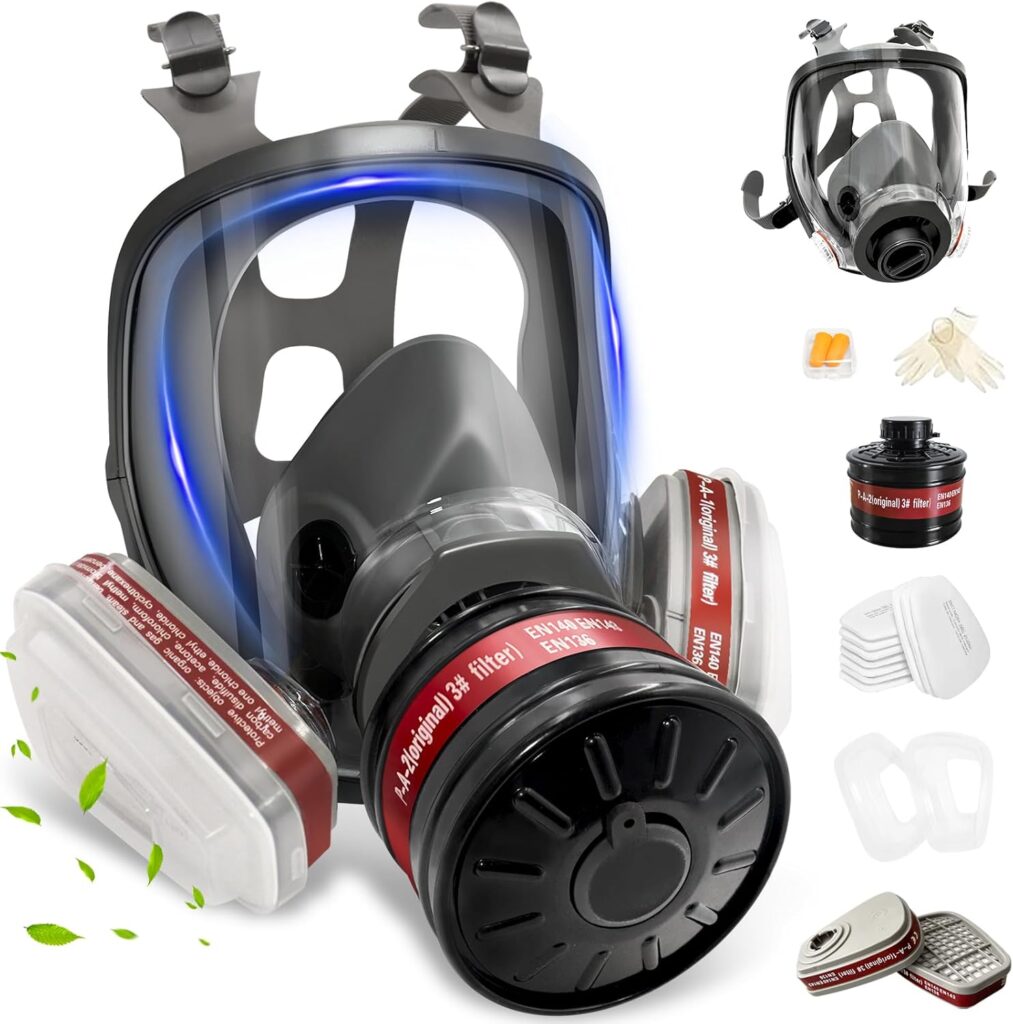 Full Face Gas Masks Survival Nuclear and Chemical, Reusable Full Face Respirator Gas Mask with Activated Carbon Filter