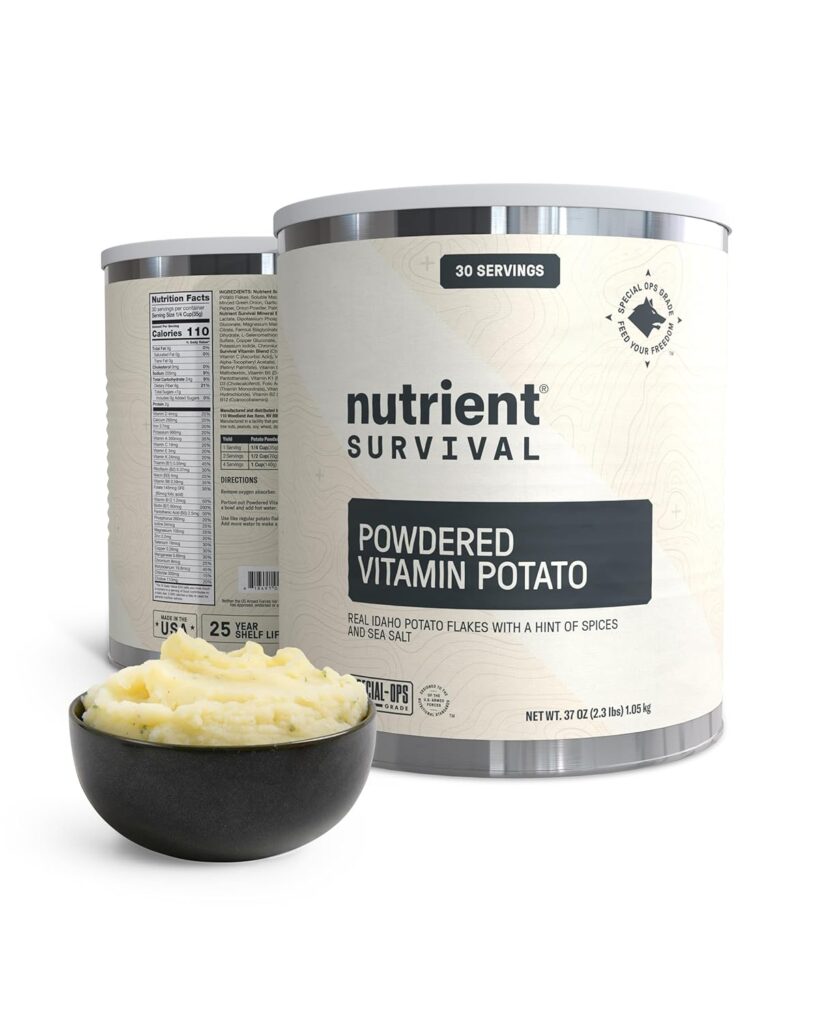 Nutrient Survival Potato Flakes, Powdered Vitamin Potato (30 Servings) for Mashed Potatoes, Soups, Emergency Food Supply Camping Supplies, 38 Nutrients, Shelf Stable Up to 25 Years, One Can