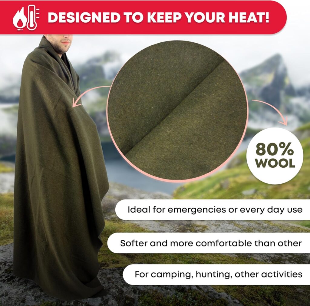 Olive Drab Green Warm Fire Retardant Blanket, 66 x 90 (80% Wool)-US Military Style