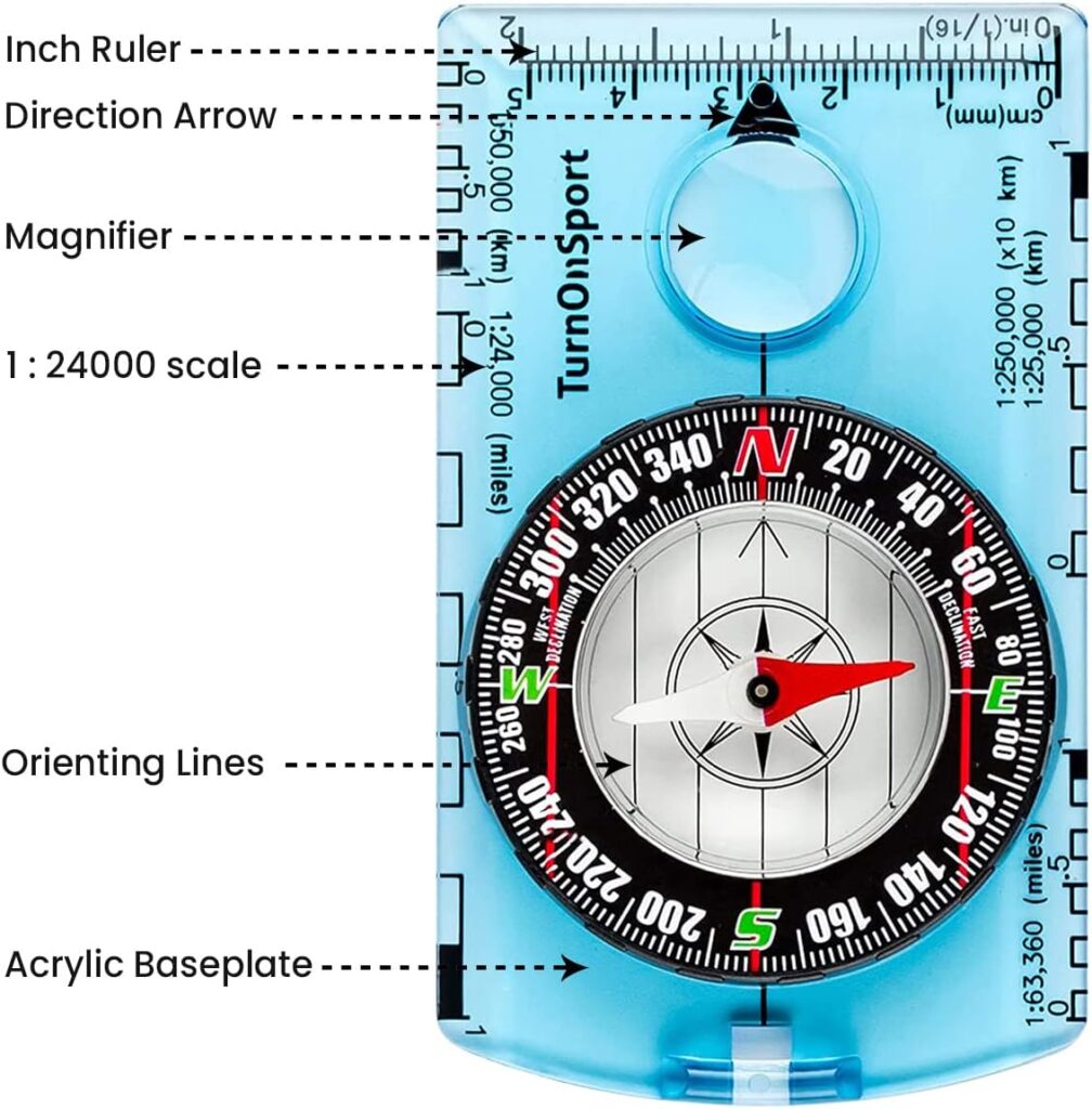 Orienteering Compass Hiking Backpacking Compass | Advanced Scout Compass Camping Navigation - Boy Scout Compass for Kids | Professional Field Compass for Map Reading - Best TurnOnSport Survival Gifts