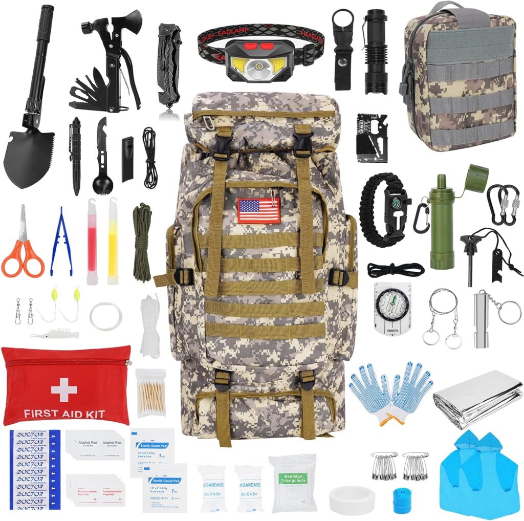 Survival Gear Professional Kit and Large Camping Backpack,First Aid Kit for Adventure Outdoor Hiking Accessories