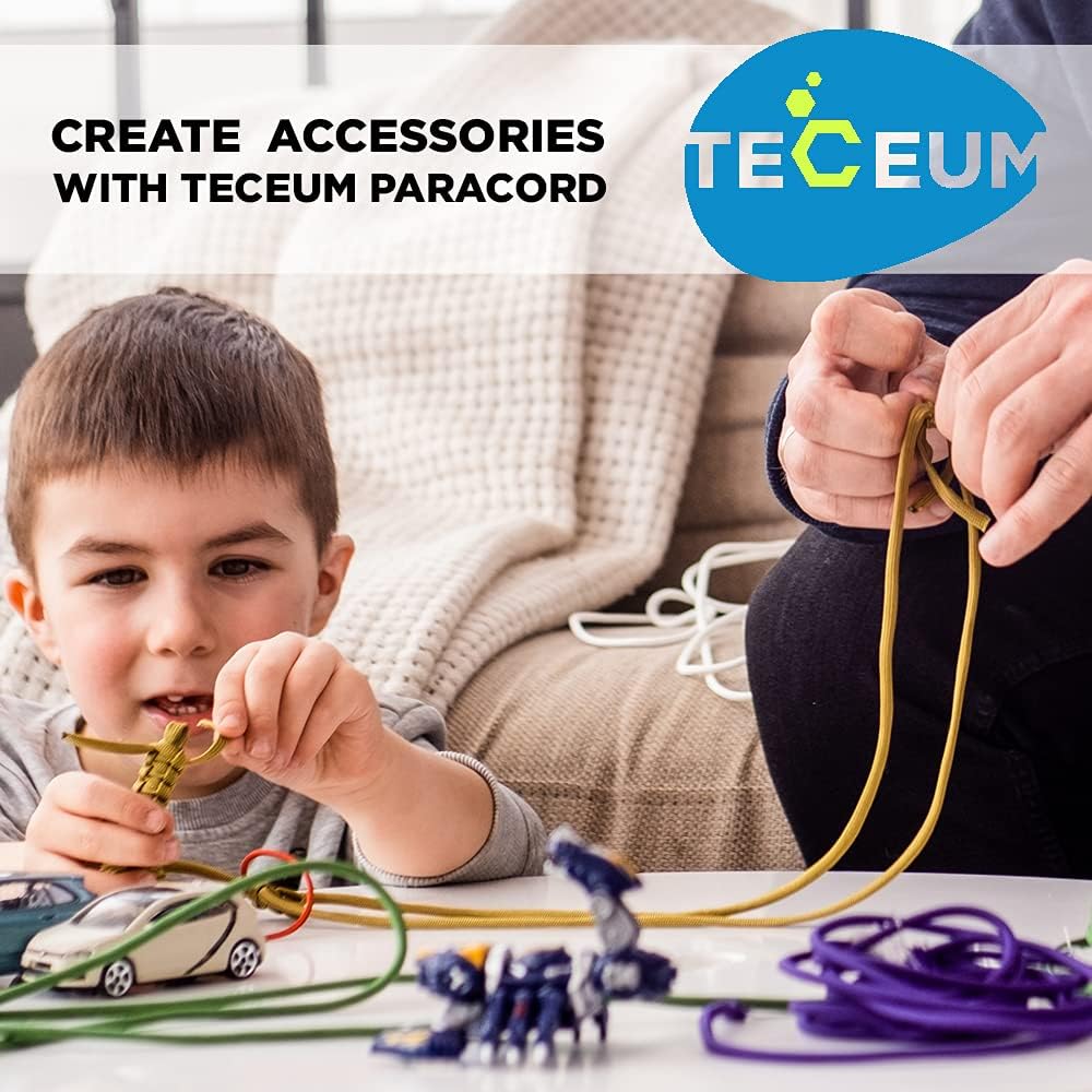 TECEUM Paracord Rope 1000 – 1000ft / 200ft / 120ft / 100ft / 50ft – Tactical Parachute Cord – 45+ Colors – Ideal Nylon String for Survival  Camping Gear – Stripe Cord for Survival – Utility Rope