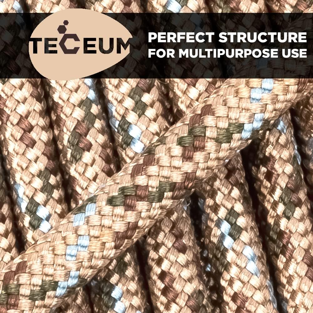 TECEUM Paracord Rope 1000 – 1000ft / 200ft / 120ft / 100ft / 50ft – Tactical Parachute Cord – 45+ Colors – Ideal Nylon String for Survival  Camping Gear – Stripe Cord for Survival – Utility Rope