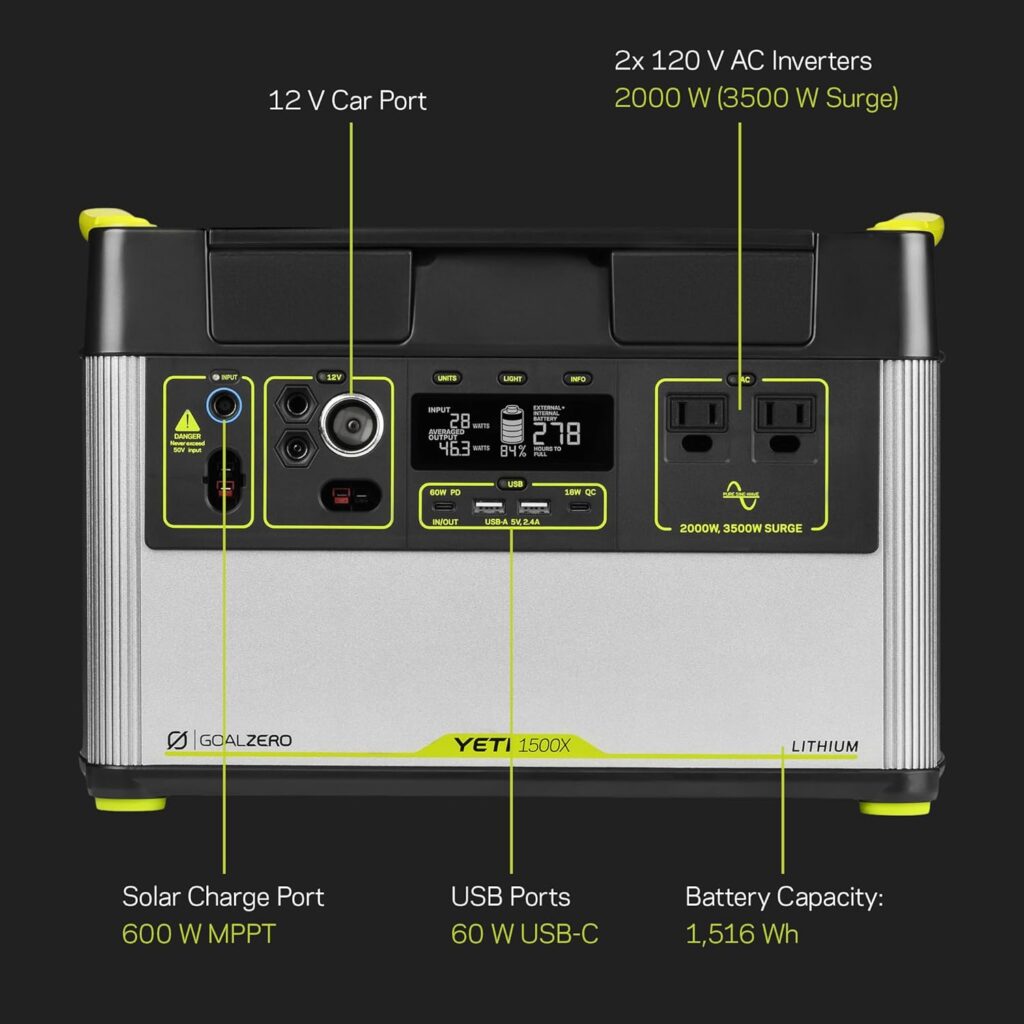 Goal Zero Yeti Portable Power Station - Yeti 1500X w/ 1,516 Watt Hours Battery Capacity, USB Ports AC Inverter - Rechargeable Solar Generator for Camping, Travel, Outdoor Events, Off-Grid Home Use